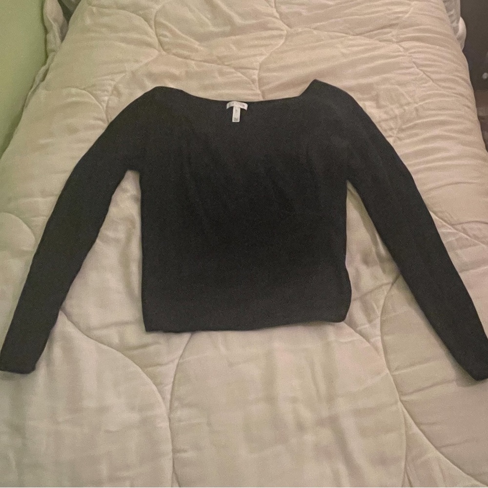 LEITH LONG SLEEVE RIBBED PLUNGE V-NECK WRAP FRONT SWEATER, BLACK SIZE XL/ 16